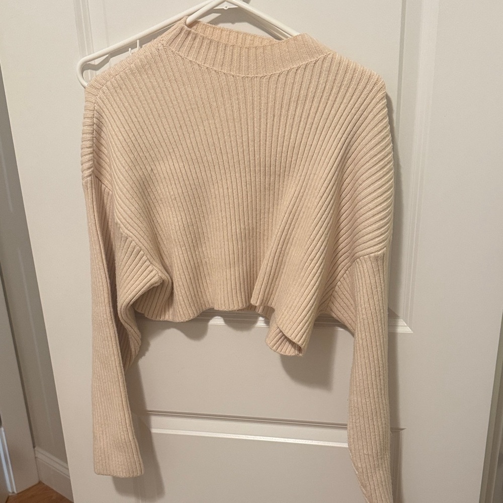 Cream Ribbed Knit Sweater